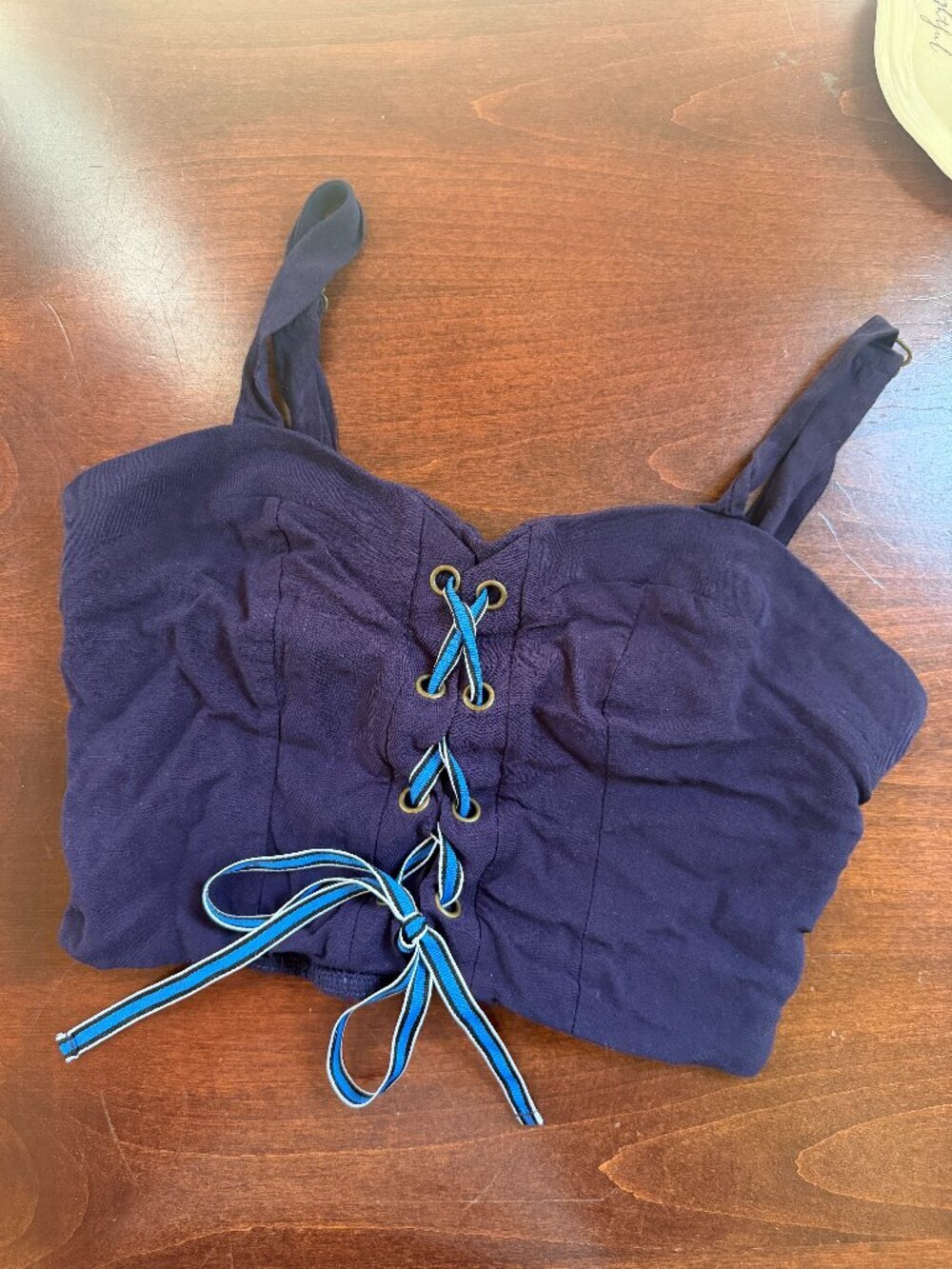 XHILARATION Navy Blue Lace Up Corset Style Crop Top Tank Size Small